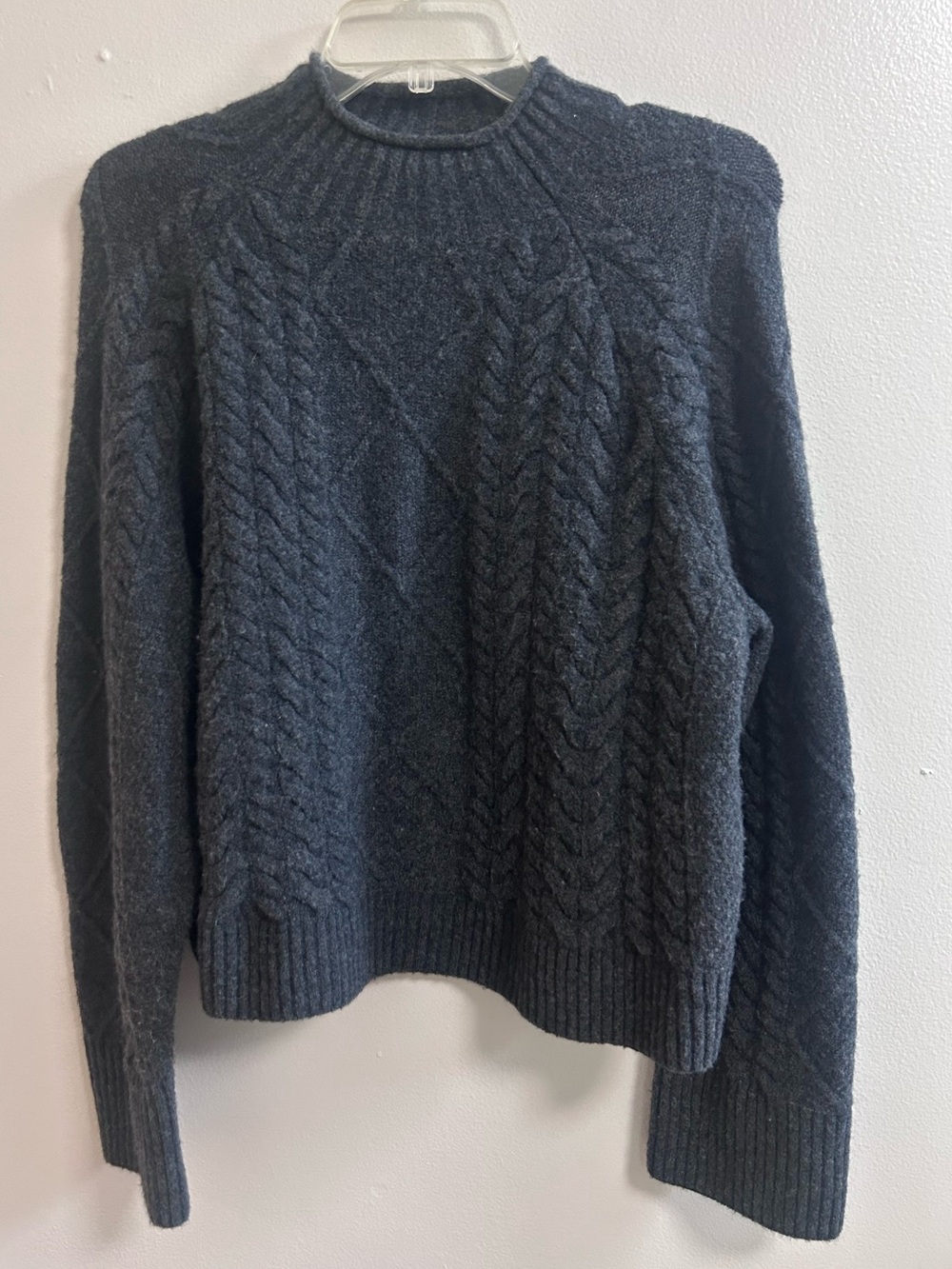 J. Crew Women's Gray Cable Knit Alpaca Wool Blend Mock Neck Sweater Size Medium